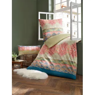 Bettwäsche HEINE HOME Gr. 5, bunt (pistazie, koralle, gemustert), B/L: 135cm x 200cm, Renforcé, B/L: 40cm x 80cm, 2 Stk., Renforcé, 100% Baumwolle, Bettwäsche, Bettwäsche