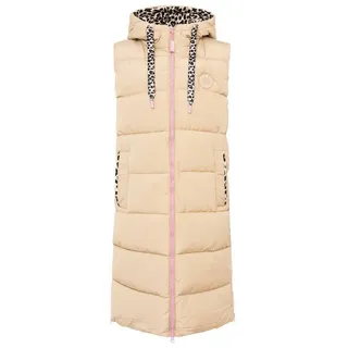 Zwillingsherz Steppweste Steppweste lang "Leo Good Vibes" beige|goldfarben M