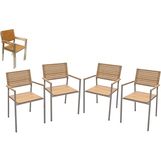 4x Teak Stapelstuhl Gartenstuhl Stuhl Set Stapelsessel stapelbar Holz Sitzgruppe