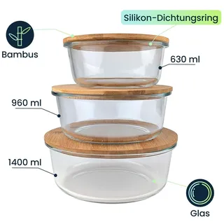 ideoon home Hochwertige Vorratsdosen rund Braun/Transparent 1,4 l 6-teiliges Set