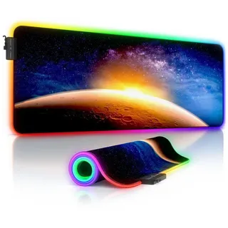 Titanwolf Gaming Mauspad RGB Mousepad 800 x 300 x 3 mm, Multi Color LED XL Tischunterlage, rutschfest, abwaschbar, Geschwindigkeit & Präzision, Stars & Mars schwarz