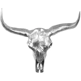 MichaelNoll Stierkopf Bulle Schädel Stier Bullenschädel Geweih Hörner Deko Dekoration - Wanddekoration Silber Aluminium Metall - Wanddeko Modern für Wohnzimmer und Schlafzimmer - XXL
