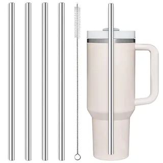 Edelstahl Strohhalme 31 cm Lang, 4 Stück Wiederverwendbar Mit Reinigungsbürste, Trinkhalme für Trinkflaschen