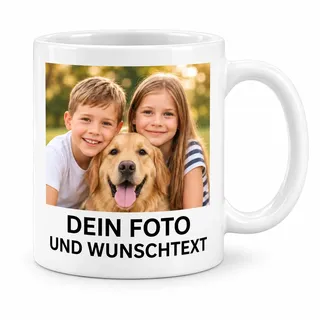 Tasse Personalisiert mit Foto und Wunschtext, Personalisierte Keramik Tasse mit Foto Bild Wunschtext Name, Kaffeebecher mit Wunschtext oder Spruch personalisieren - 330 ml