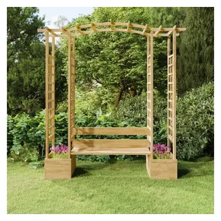 furnicato Pergola Garten-mit Bank Pflanzkübeln Kiefernholz Imprägniert, (1-tlg), Witterungsbeständige Sitzbank mit Rankbogen und zwei Pflanzgefäßen braun