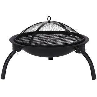KONDELA Tragbare Feuerschale mit Grillrost und Funkenschutz | Feuerstelle für den Garten | 51 x 51 x 40 cm | Feuerkorb Outdoor | mit Grillplatte | Schwarz, Geschmiedetes Eisen/Stahl, 3,9 kg | Mildo