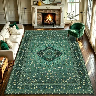 WUTONG Teppich 180x250 cm Grün, Großer Wohnzimmerteppich Waschbar, Kurzflor Modern Abstract Teppich mit TPR-Rücken für Lounge