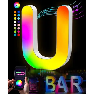 Kimimara LED Buchstaben Lichter Alphabet - LED Brief Licht mit USB-Netzteil,APP-Kontrolle Musik Sync Dimmbar für Geburtstag Weihnachten Hochzeit Party Valentinstag & Festival Dekoration (U)