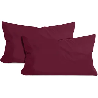 npluseins 2er-Pack Jersey Dekokissen Baumwollbezug, 40 x 60 cm, Bordeaux | Öko-Tex Standard 100, Reißverschluss, formstabil, strapazierfähig, angenehm weich, waschbar bis 60 °C