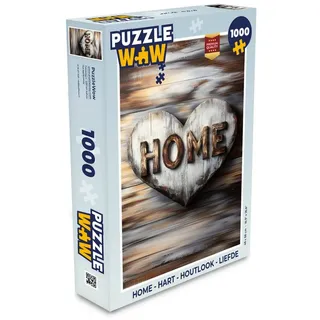 MuchoWow Puzzle Zuhause - Herz - Holzoptik - Liebe, 1000 Puzzleteile, Foto-Puzzle, Bilderrätsel, Puzzlespiele, Klassisch 48 cm x 68 cm x 2 cm | Hochformat
