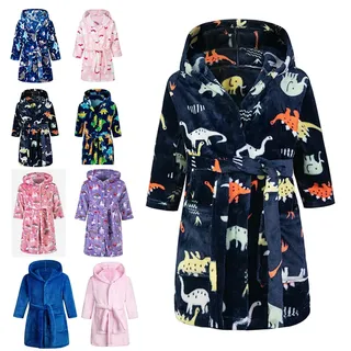 Lodunsyr Bademantel Kinder mit Kapuze für Jungen Mädchen Schwarz Dinosaurier Bademäntel Morgenmantel kuschelig warmen und weichen Pyjamas Kleinkind Coral Fleece Hoodie Roben 2-9 Jahre - 2-3 Jahre