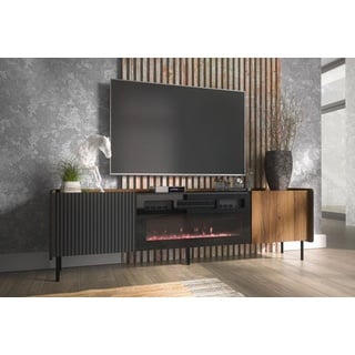 Compleo TV-Schrank zweitürig mit Elektrische Kamin COMO, Realistische LED-Flamme Modern Wohnzimmer schwarz