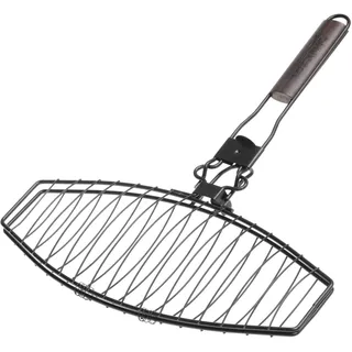 Fischgriller, Fischbräter mit hochwertiger Antihaftbeschichtung, leicht zu Reinigen, abnehmbarer Holz-Griff 41x24cm, Grillkorb, Grillrost mit Griff, Finnland