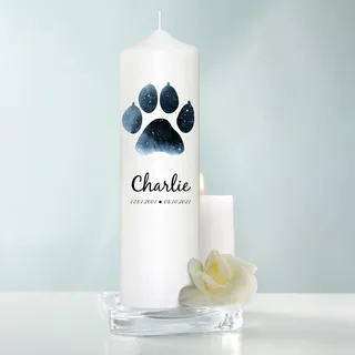 Trauerkerze für Tiere Hund Pfote personalisiert mit Namen und Datum Kerze Katze Trauer, Trauerkerze 25x7 cm