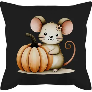 Shirtracer Dekokissen Süße Maus mit Kürbis, Niedliches Herbst Design für Babys und Kinder, Halloween schwarz
