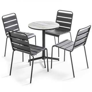 Oviala Business Gartenset runder Tisch und 4 Stühle grau - Oviala