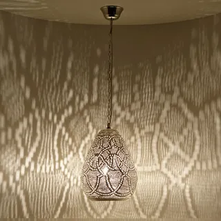 Casa Moro Marokkanische Pendelleuchte Hängelampe Tropfenform Esszimmer Wohnzimmer Schlafzimmer Ethno Boho Silber Messing Saham D24 EL2220
