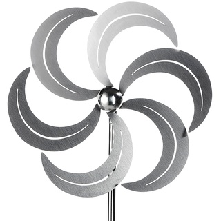 Kobolo Windrad Gartenstecker Dekostecker Windspiel Mill aus Edelstahl Silber 100 cm