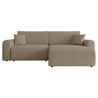 MIRJAN24 Ecksofa Floryn L Cord, Polsterecke, L-Form Schlafsofa, Eckcouch mit Bettkasten (Farbe: Poso 02) - Braun