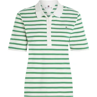 Poloshirt TOMMY HILFIGER CURVE "CRV 1985 REG PIQUE STP POLO SS" Gr. 54, grün (breton ecru, olympic green) Damen Shirts Jersey Große Größen