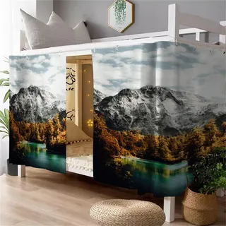 FANSU Etagenbett Vorhang, 3D Landschaft Muster Bettvorhang Hochbett Etagenbett Blackout Staubdicht Privatsphäre Bett Vorhang Vorhänge Moskitonetz für Schlafzimmer (Landschaft,Top)