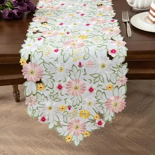 Tischläufer mit Gänseblümchenmotiv,84 x 35cm Tischläufer mit Stickerei,Sommer Blumen Tischläufers für Esstisch Küche Esszimmer Party