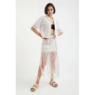 Desigual, Makramé-Minirock mit Fransen, Baumwolle, Weiß, S, WHITE, S