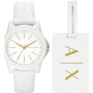 Armani Exchange Uhr für Damen , Dreizeigeruhrwerk, 40mm weißes Nylongehäuse mit Silikonarmband, AX7126