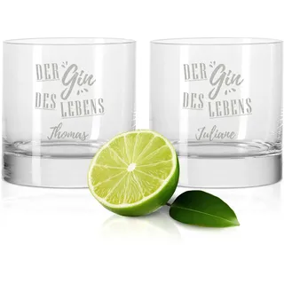 GRAVURZEILE 2er Set GIN-Gläser - Der Gin des Lebens mit Wunschnamen - Geschenk für Kollegen, Freunde & Familie - Witziges Geburtstagsgeschenk - Party Mitbringsel Geschenkset