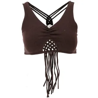 Guru-Shop T-Shirt Goa Psytrance Bikini Top, Boho Top, Pixi Top,.. Festival, Ethno Style, Psychedelic, alternative Bekleidung braun M