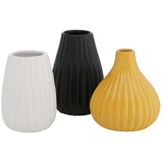 ReWu Blumenvase aus Keramik im 3er Set Mattes Design Mehrfarbig Höhe 14 cm Tischdekoration Moderne Vase Tischvase - Gelb Schwarz Weiß