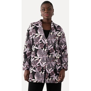 Ulla Popken Sommerjacke Jacquard-Jacke Blüten Kelchkragen schwarz 50/52