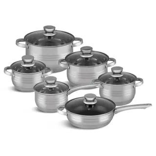 EDENBERG 12 TLG Topfset Induktion mit Pfanne, Edelstahl Kochtopf Set Induktion | Induktions Töpfe Set, Töpfe Induktion, Kochtöpfe für Induktionsherd | Topfset Edelstahl, Kochtopfset