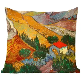 MuchoWow Dekokissen Landschaft mit einem Haus und einem Ackerbauern - Vincent van Gogh, Zierkissen mit Kissenfüllung, Deko, Sofakissen, 50x50 cm bunt 50 cm x 15 cm x 50 cm