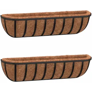 vidaXL Wand-Pflanzkörbe 2 STK. Kokoseinlage Schwarz 61x19x16 cm Stahl