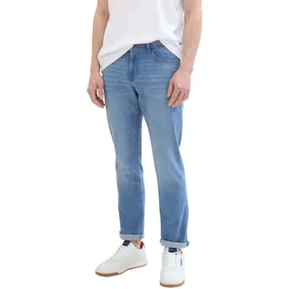 Regular-fit-Jeans TOM TAILOR "JOSH" Gr. 33, Länge 36, blau (light stone wash denim) Herren Jeans mit Marken-Badge auf der Rückseite