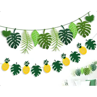Emezddo 2 Stück Dschungel Deko,Künstliche Tropische Palmblätter Geburtstagsdeko,Wiederverwendbare Felt Blatt-Banner-Girlande,verwendet für Geburtstag,Hawaii Gartenparty,Dschungel Mottoparty