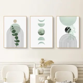 EXQULEG 3 Poster Set Grün Natur Pflanzen,Wanddeko Wohnzimmer & Schlafzimmer, Badezimmer Wandbilder ohne Bilderrahmen (B,40x50cm)