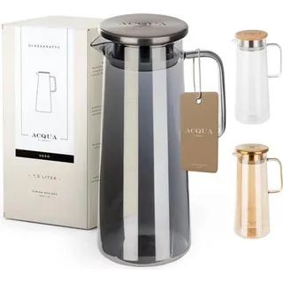 Famanu Glaskaraffe mit Deckel, 1,5 Liter, hochwertig und auslaufsicher, ideal für Limonade, Wasser und Tee (schwarz/schwarz)