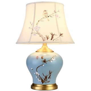 YHQSYKS Große orientalische Keramik Tischlampe Handmalerei Schlafzimmer Nachttischlampe Jingdezhen Porzellan Tischlampe blau glasierte Vase Schlafzimmer Schreibtischlampe mit glockenförmigem
