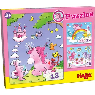HABA Puzzles Einhorn Glitzerglück. 3 Motive 12, 15, 18 Teile
