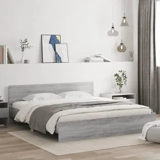 Faroom Holzbett Futonbett Bett 180x200 cm mit Lattenrost & Kopfteil, Bettrahmen Holzwerkstoff Einzelbett Doppelbett Bettgestell Grau Sonoma