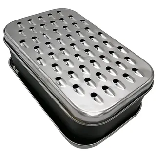 Käsereibe mit Lebensmittelbehälter, 2-in-1, Obst- und Gemüsezerkleinerer, Zwiebelzerkleinerer mit Behälter, Edelstahl, rechteckige Box und Reiben