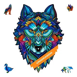 UNIDRAGON Holzpuzzle für Erwachsene - Majestic Wolf Puzzle - 185 Teile | Medium 33 x 24 cm - Einzigartig geformte Puzzleteile - Lasergeschnittenes Holz - Holzgeschenkbox