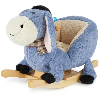 Schaukeltier Esel, Beige, Graublau, Holz, Metall, Textil, Pinie, 33x58x60 cm, Fußstützen, Haltegriffe, gepolsterte Sitzfläche, Gurtsystem, Spielzeug, Babyspielzeug, Schaukeltiere & Hüpftiere