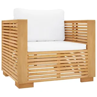 Gartensessel mit Creme Kissen Massivholz Teak - Creme/Bunt