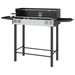 Holzkohlegrill Grill BBQ-Grill, verstellbares Rost, 1 Drehspieß, 118 x 32 x 90 cm, Schwarz + Silber