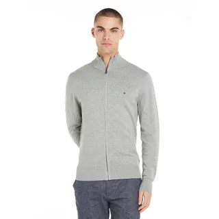 Tommy Hilfiger Cardigan TOMMY HILFIGER "PIMA ORG CTN CASHMERE ZIP THRU", Herren, Gr. 3XL, grau (light grau heather), Strick, Obermaterial: 95% Baumwolle, 5% Kaschmir, normal, Rippstrickbündchen, Strickjacken