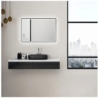 Talos Black Moon Badspiegel Mit Beleuchtung - Led Badezimmerspiegel 80x60 Cm - Led Spiegel Mit Umlaufenden Raumlicht - Spiegel Mit Lichtfarbe Neutralweiß - Lichtspiegel Mit Aluminiumrahmen - Talos