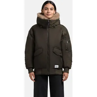 khujo Bomberjacke "Cela", Damen, Gr. XS (34), braun (dunkelgrün), Obermaterial: 100% Nylon. Innenfutter: 100% Polyester. Kunstfell: 100% Polyester.